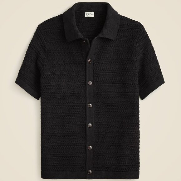 NWT J Crew Short Sleeve Cotton Open Stitch Cardigan Sweater Polo in Black - Picture 1 of 2